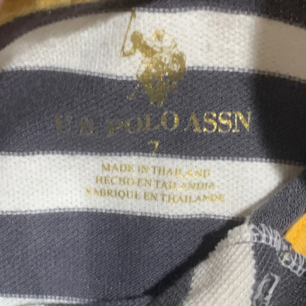 Kids US Polo Assn BIG HORSE Striped Short Sleeve Polo Shirt Sport Patch‎ Size 7